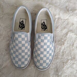 Vans Blue and White Checkered Slip-On Shoes